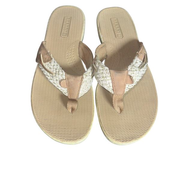 Sperry Tan Woven Leather Thong Flip Flop Sandals Size 9 Comfort Casual Beach - Picture 3 of 9